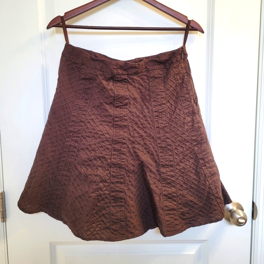 GAP High Waisted A Line Circle Textured Brown Fall Woodsy Cotton Skirt Size 2